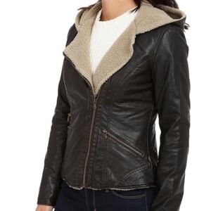Levi's Asymmetrical Faux Leather Hooded Moto W/ Sherpa Women's Jacket S